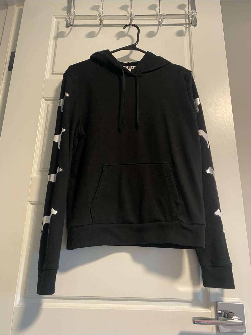 VS PINK Black Crewneck Hoodie with Dog Logo Accents